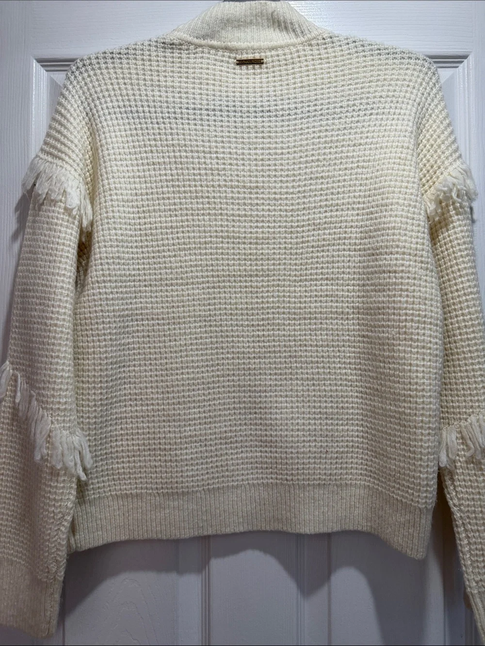 NWOT Michael Kors Cream Fringe Waffle-Knit Sweater - Womens medium